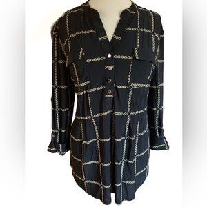 COCOMO Small 3/4 sleeve black yellow women’s Pintuck Blouse top shirt tunic